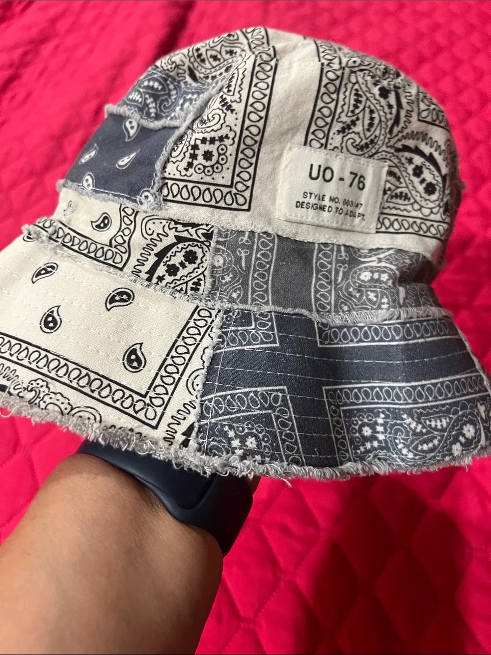 Urban Outfitters Gray and White Paisley Bandana Bucket Hat